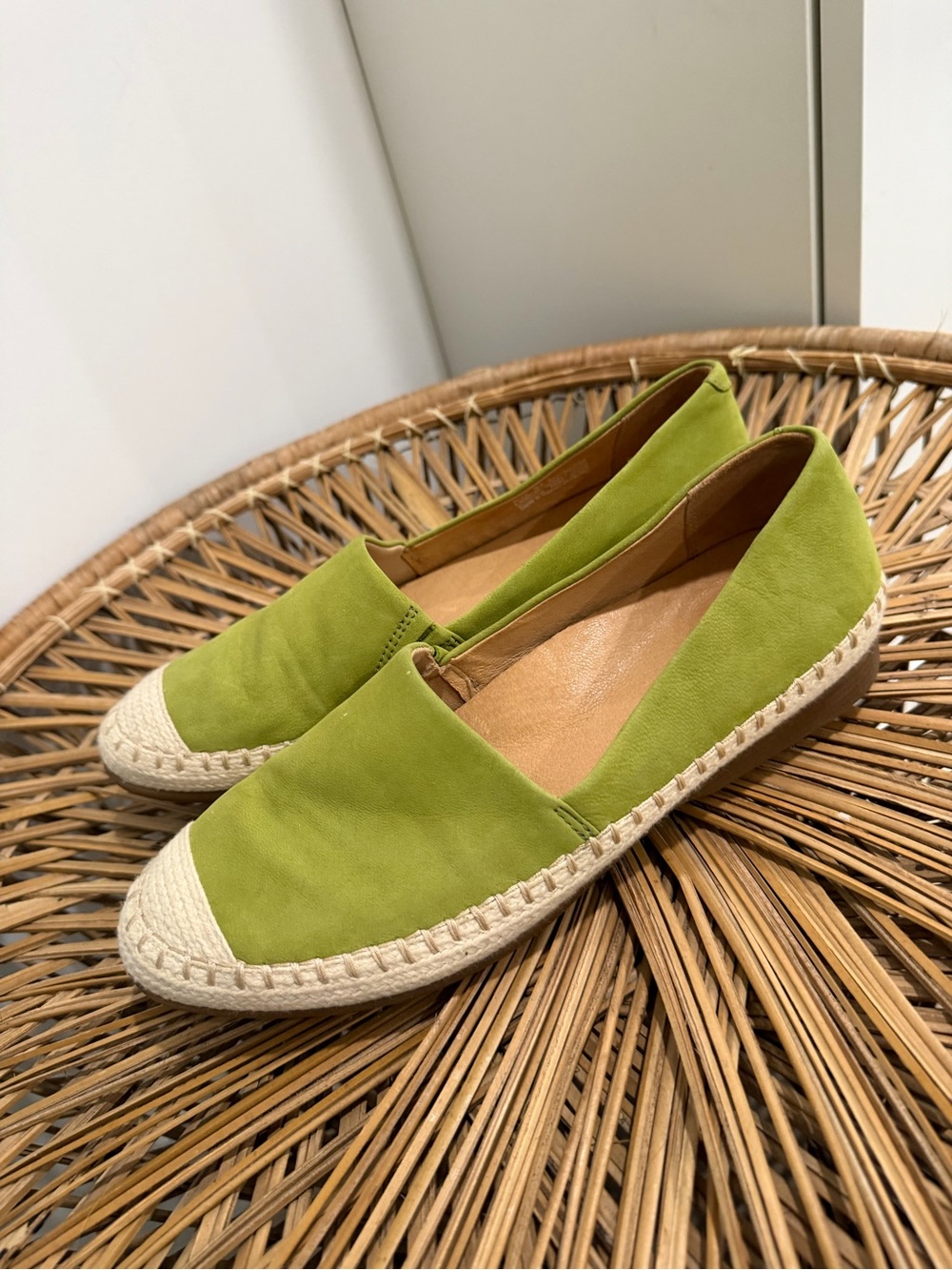 Dansko Lesley slip-on green espadrille flats nubuck leather